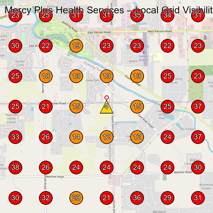 Mercy Plus Health Services GeoGrid visibility map for Home Health Care Service in Kenosha